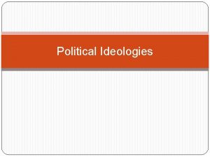 Political Ideologies What is an ideology Ideology A