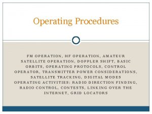 Operating Procedures FM OPERATION HF OPERATION AMATEUR SATELLITE