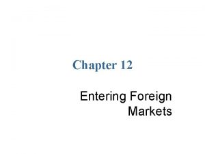 Chapter 12 Entering Foreign Markets Introduction Question How