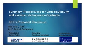 Summary Prospectuses for Variable Annuity and Variable Life