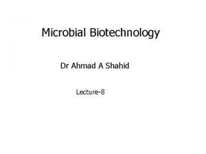 Microbial Biotechnology Dr Ahmad A Shahid Lecture8 What