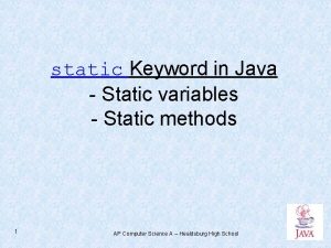 static Keyword in Java Static variables Static methods