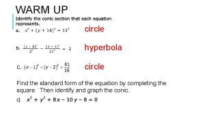 WARM UP circle hyperbola circle Find the standard