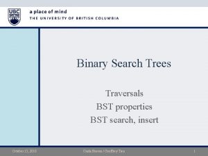 Binary Search Trees Traversals BST properties BST search