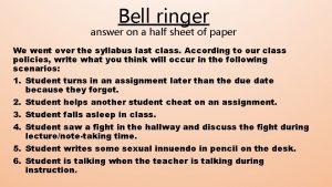 Bell ringer answer on a half sheet of