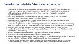 Vorgehensweise bei der Fehlersuche und Analyse Fehlerbild przisieren