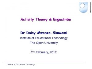 Activity Theory Engestrm Dr Daisy MwanzaSimwami Institute of