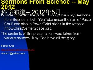 Sermons From Science May 2012 2012 5 In