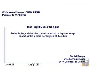 Distances et Savoirs CNED EIFAD Poitiers 10 11