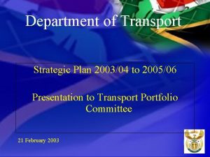 Department of Transport Strategic Plan 200304 to 200506