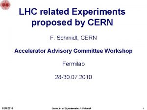 LHC related Experiments proposed by CERN F Schmidt
