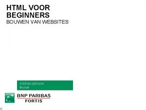 HTML VOOR BEGINNERS BOUWEN VAN WEBSITES STEFAN DEFAUW