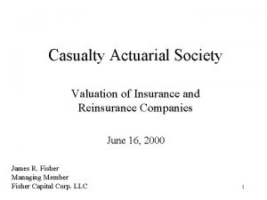 Casualty Actuarial Society Valuation of Insurance and Reinsurance
