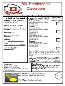 Ms Hendersons Classroom Newsletter Crystal hendersonbiloxischools net Homework