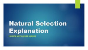 Natural Selection Explanation HONORS NINTH GRADE SCIENCE Natural