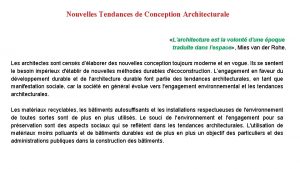 Nouvelles Tendances de Conception Architecturale Larchitecture est la