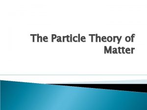 The Particle Theory of Matter THREE STATES OF