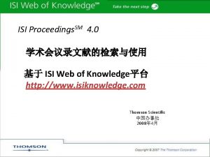 ISI Proceedings SM 4 0 ISI Web of