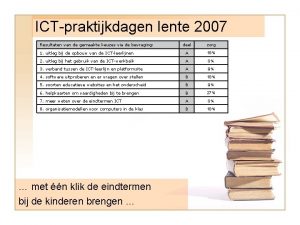 ICTpraktijkdagen lente 2007 Resultaten van de gemaakte keuzes