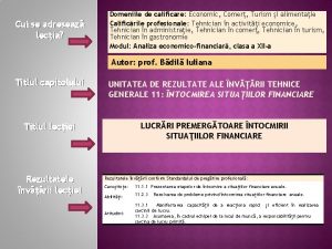 Cui se adreseaz lecia Domeniile de calificare Economic