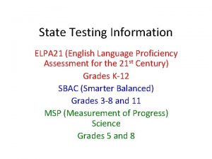 State Testing Information ELPA 21 English Language Proficiency