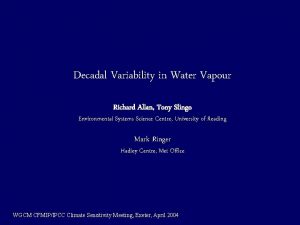 Decadal Variability in Water Vapour Richard Allan Tony