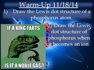 WarmUp 111814 1 Draw the Lewis dot structure