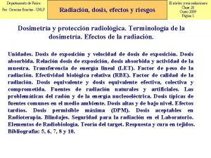 Departamento de Fsica Fac Ciencias Exactas UNLP Radiacin