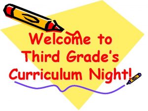 Welcome to Third Grades Curriculum Night Reading v