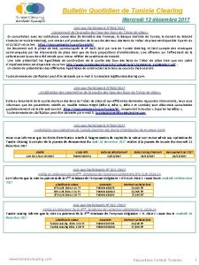 Bulletin Quotidien de Tunisie Clearing Mercredi 13 dcembre