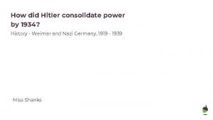 How did Hitler consolidate power by 1934 History