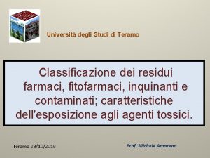 Universit degli Studi di Teramo Classificazione dei residui