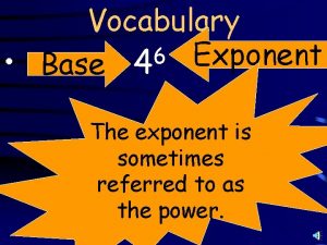 Vocabulary 6 Exponent Base 4 The exponent is