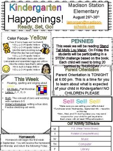 Kindergarten Happenings Ready Set Go Color Focus Yellow