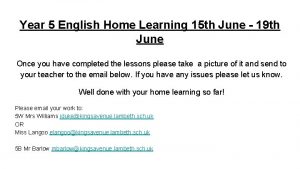 Year 5 English Home Learning 15 th June