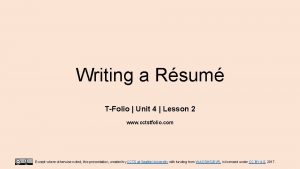 Writing a Rsum TFolio Unit 4 Lesson 2