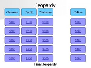 Jeopardy Cherokee Creek Chickasaw Culture 100 200 300