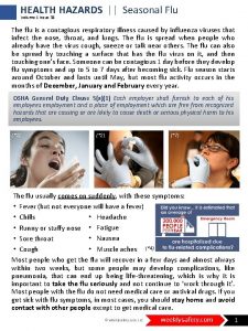 HEALTH HAZARDS Seasonal Flu Volume 1 Issue 38