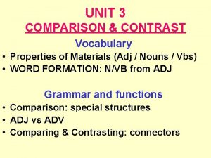 UNIT 3 COMPARISON CONTRAST Vocabulary Properties of Materials