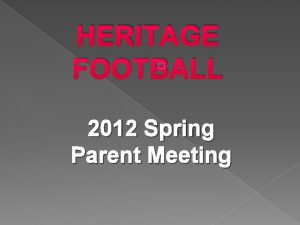 HERITAGE FOOTBALL 2012 Spring Parent Meeting Tonights Agenda