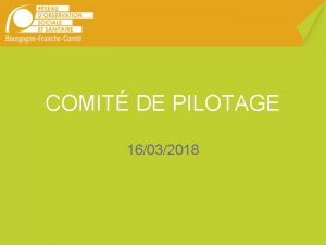 COMIT DE PILOTAGE 16032018 ORDRE DU JOUR Point