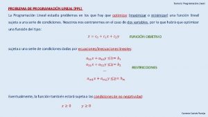 Tema 6 Programacin Lineal PROBLEMA DE PROGRAMACIN LINEAL