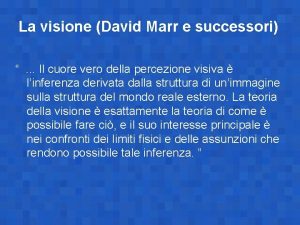 La visione David Marr e successori Il cuore