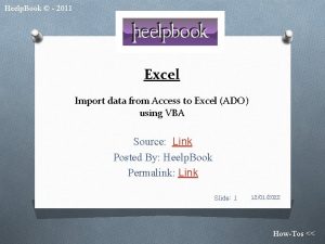 Heelp Book 2011 Excel Import data from Access