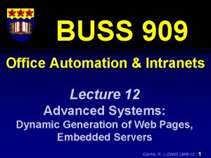 BUSS 909 Office Automation Intranets Lecture 12 Advanced