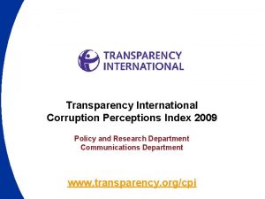 Transparency International Corruption Perceptions Index 2009 Policy and