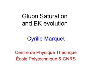 Gluon Saturation and BK evolution Cyrille Marquet Centre