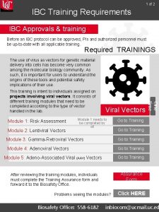 1 of 2 IBC Training Requirements IBC Approvals
