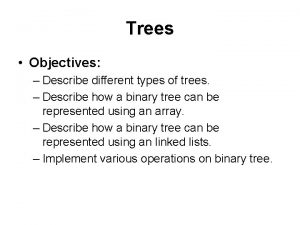 Trees Objectives Describe different types of trees Describe