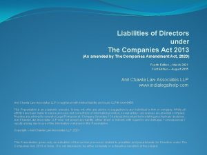 Liabilities of Directors under The Companies Act 2013